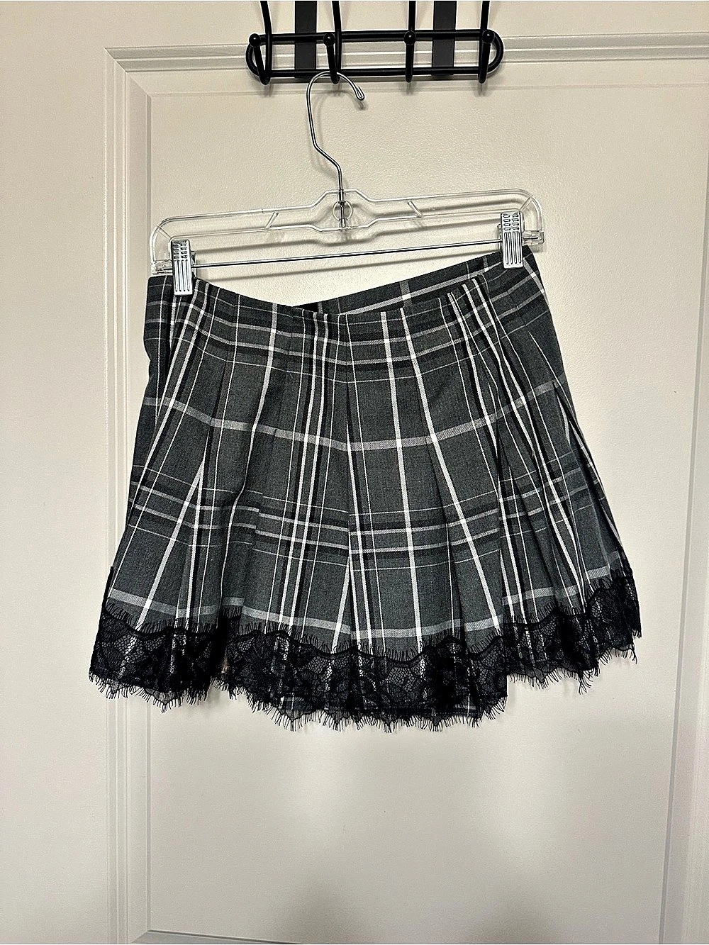 Gianni Bini Lilly Sisto x Gianni Bini Plaid Suiting Lace Trim Buckle Wrap Skirt